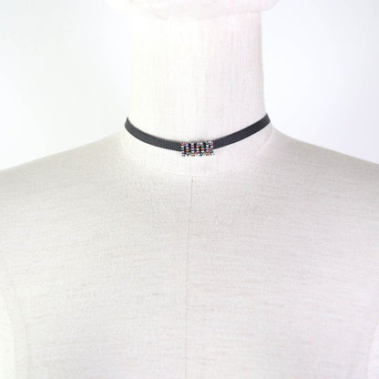Christian DIOR Logo Choker With Rhinestones Black Multicolor Storage With Bag
