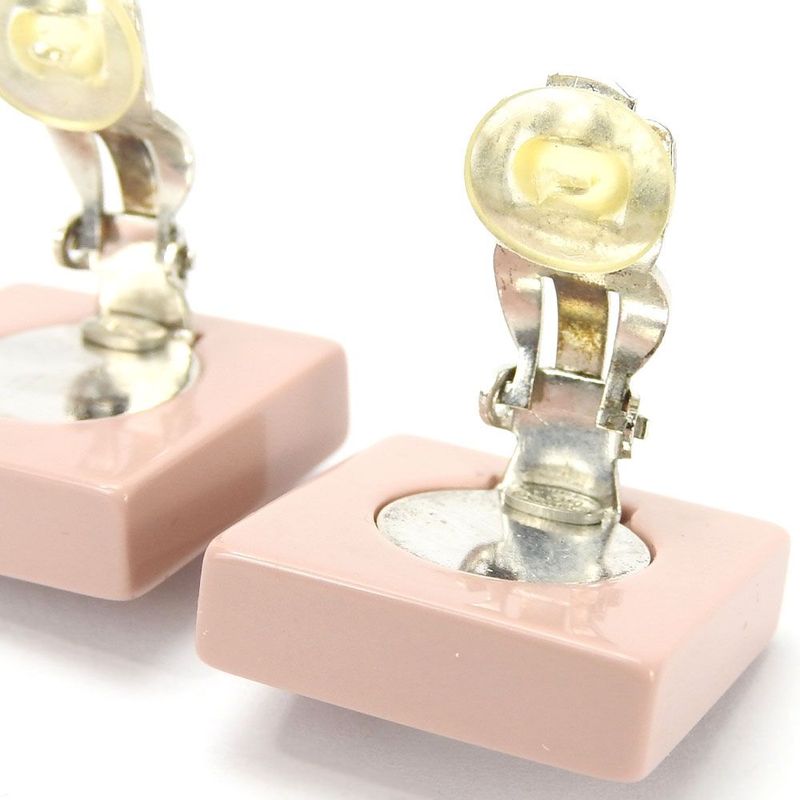 Chanel Earring Square Coco Mark Heart Rhinestone Pink Silver Plated 04A