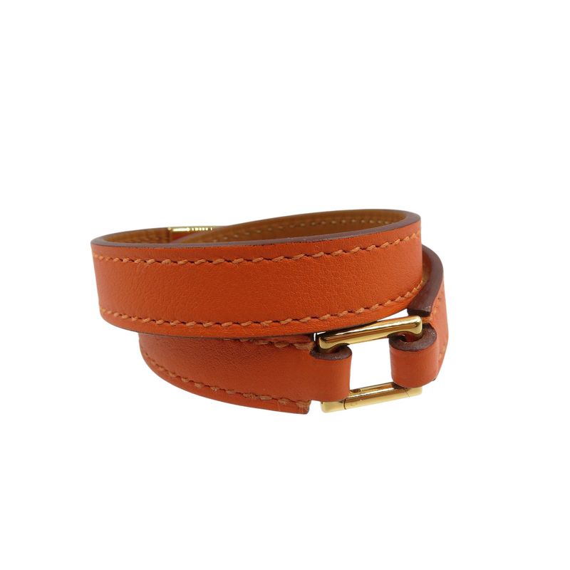 Hermes Rival Doubletour Engraved U Vossift Orange 2-strand Bracelet 1342 Hermes