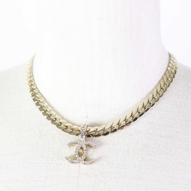 CHANEL Abd019 B24P Coco Mark Chain Necklace With Gold Metal Strass Box Made In