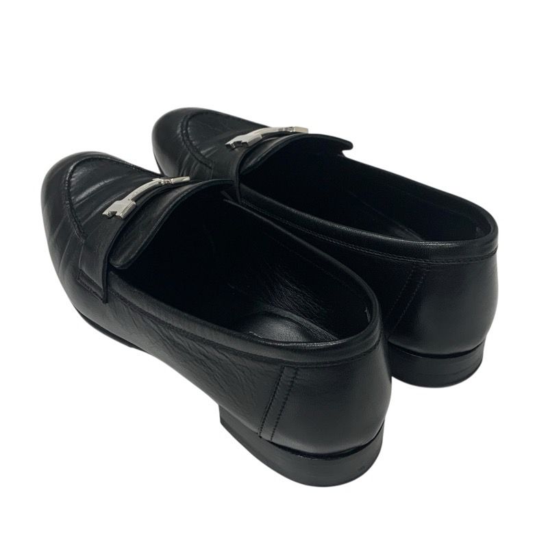 Hermes Paris Loafer Leather Shoes Leather Black Silver Hhardware Moccasin Flat