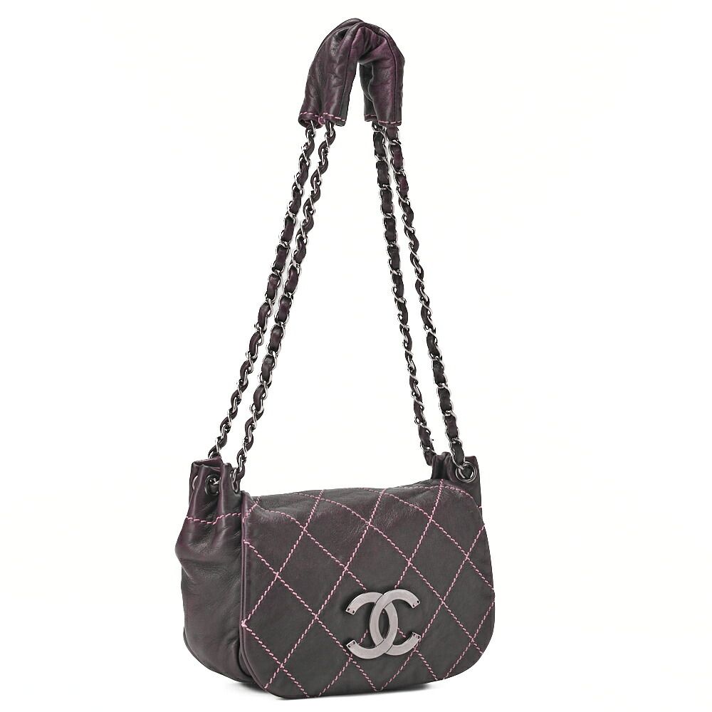 Chanel Shoulder Bag Matelasse Wild Stitch Decacoco Lambskin Purple Silver