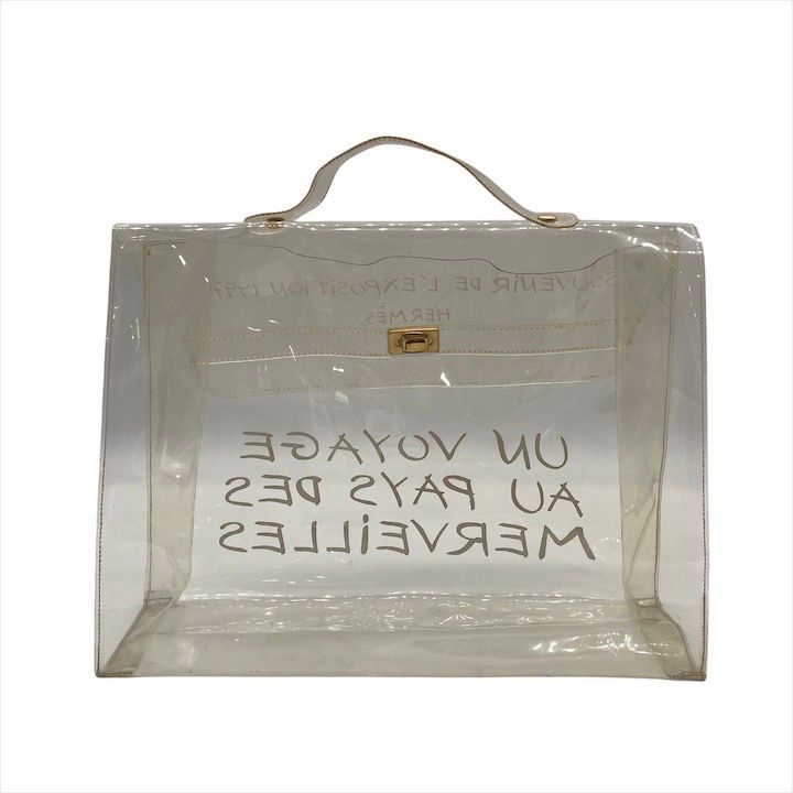 Hermes Vinyl Kelly Logo Hand Beach Clear Transparent Purse