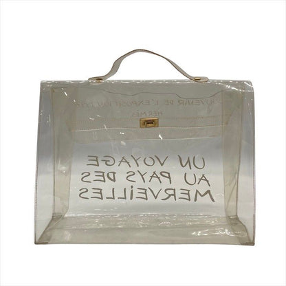Hermes Vinyl Kelly Logo Hand Beach Clear Transparent Purse
