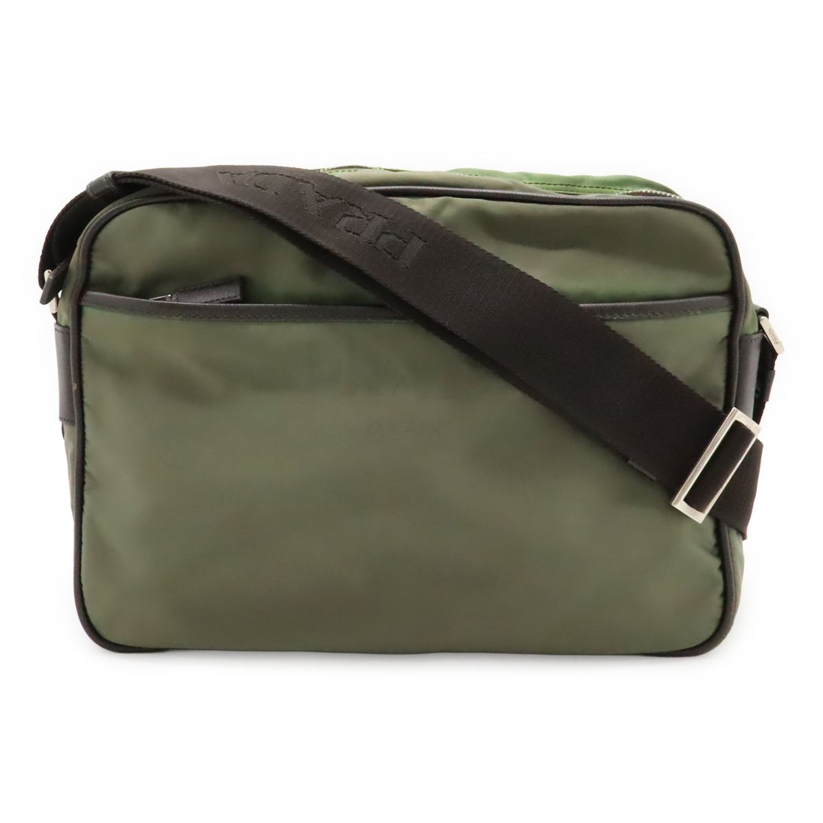 Prada Logo Jacquard Shoulder Bag Crossbody Nylon Leather FUMO Dark Gray Silver