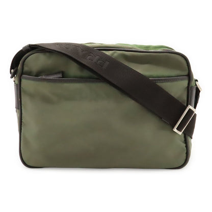 Prada Logo Jacquard Shoulder Bag Crossbody Nylon Leather FUMO Dark Gray Silver