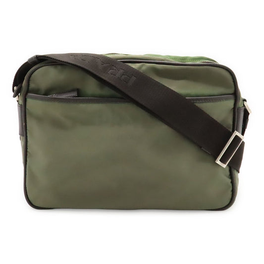 Prada Logo Jacquard Shoulder Bag Crossbody Nylon Leather FUMO Dark Gray Silver