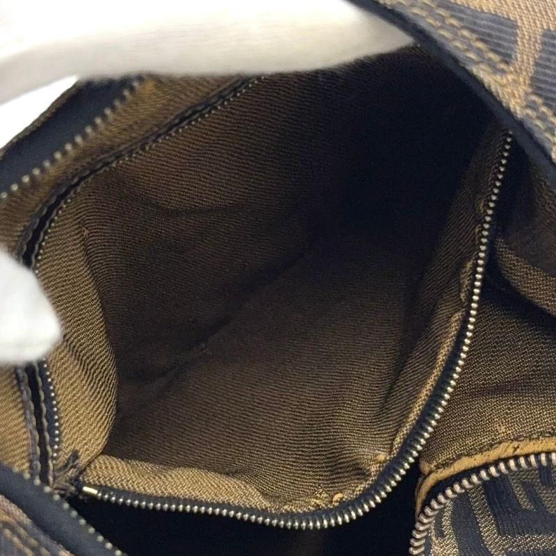 Fendi Zucca Leather And Canvas Brown And Black Shoulder Bag Gold