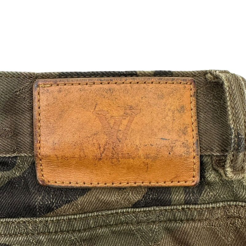 Supreme X Louis Vuitton 17aw Jacquard Denim 5-Pocket Jean Camo Pants Khaki