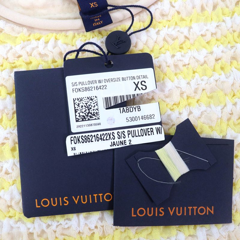 Louis Vuitton 23SS Crinkle Short Sleeve Knit Top Yellowish XS Made In Italy