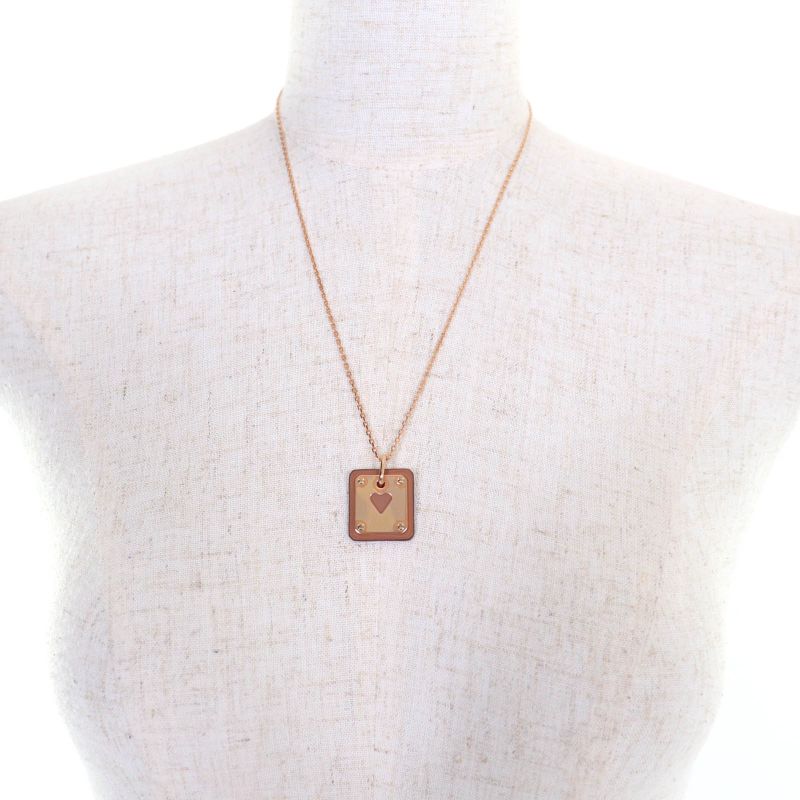 Hermes Asdecourt Heart Necklace Pink Gold Brown Stamped Z With Box And Storage