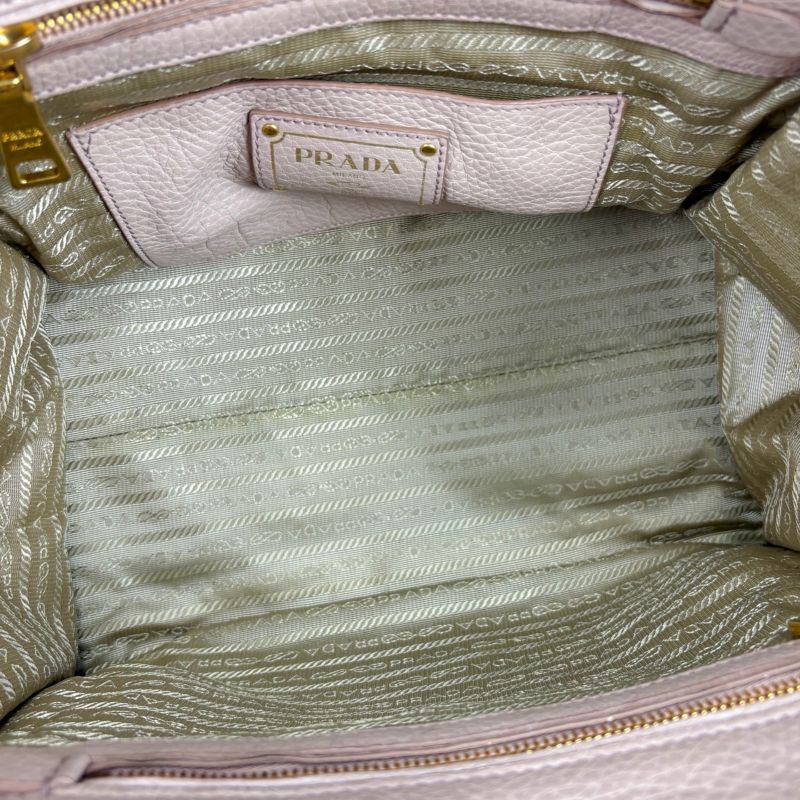 Prada 2WAY Tote Shoulder Bag Vittero Dino Leather Triangle Logo Pink Beige