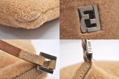 Fendi Vintage Shoulder Crossbody Bag Boa Leather Beige 3600n