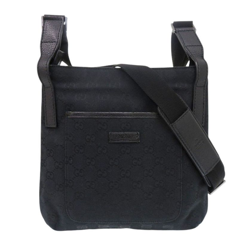 Gucci 122793 GG Canvas Leather Black Shoulder Bag Black 1530 Gucci