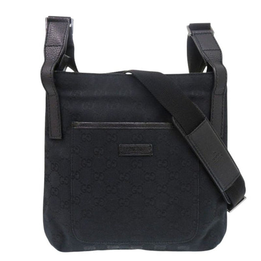 Gucci 122793 GG Canvas Leather Black Shoulder Bag Black 1530 Gucci