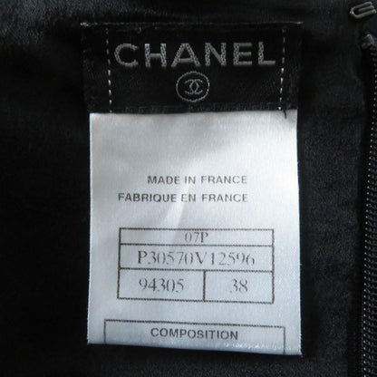 CHANEL Vintage 07P P30570 100% Silk Lace Dress With Coco Mark Black Beige 38