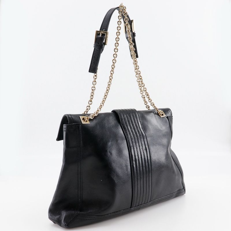 Fendi Chain Tote 2WAY Shoulder Leather Black Women's Tote Bag
