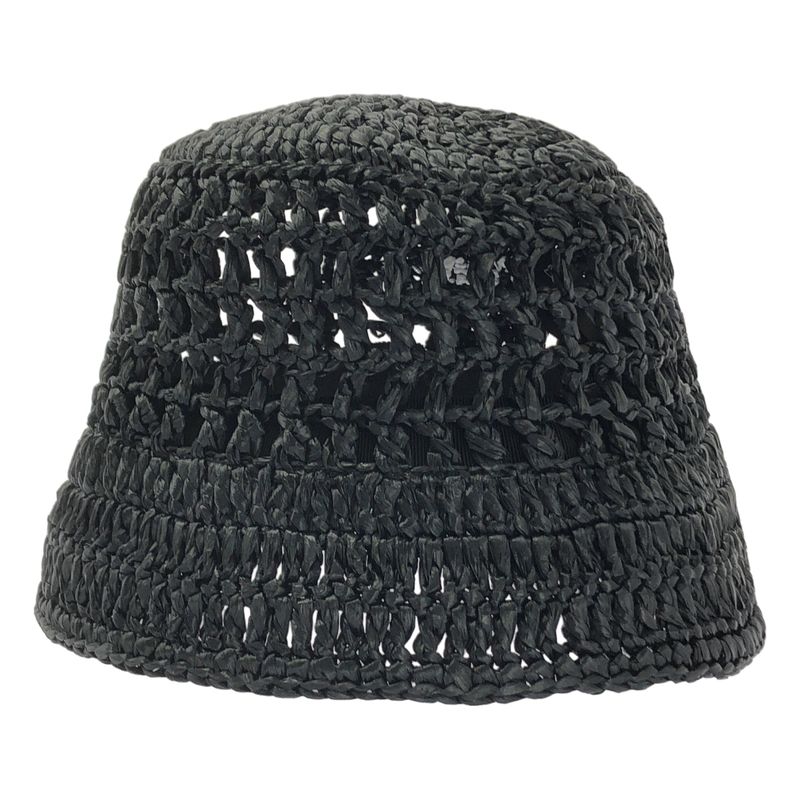 Prada Crockett Straw Bucket Hat - M - Black - Women's