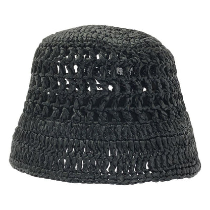 Prada Crockett Straw Bucket Hat - M - Black - Women's