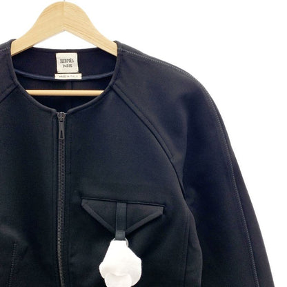 Hermes - Rayon Stretch Collarless Zip Up Jacket - 40 - Black - Women