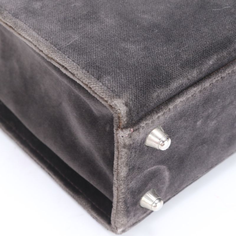 Fendi Leather Vanity Handbag Top Handle Tote Gray Velour Women's MME Ca5-1
