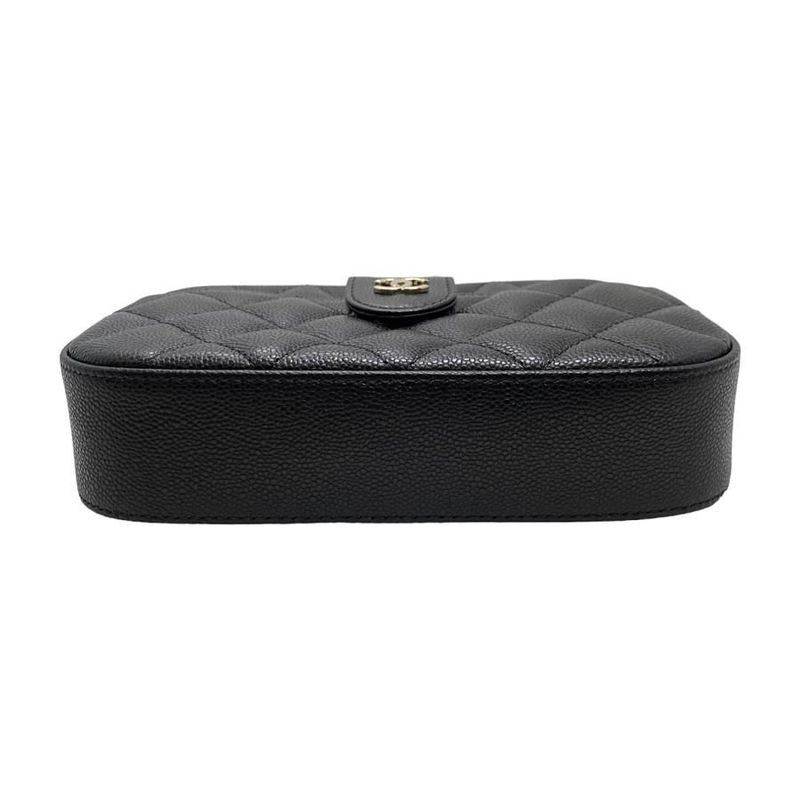 Chanel Shoulder Bag Chain Wallet Matelasse Caviar Skin Coco Mark Black Gold
