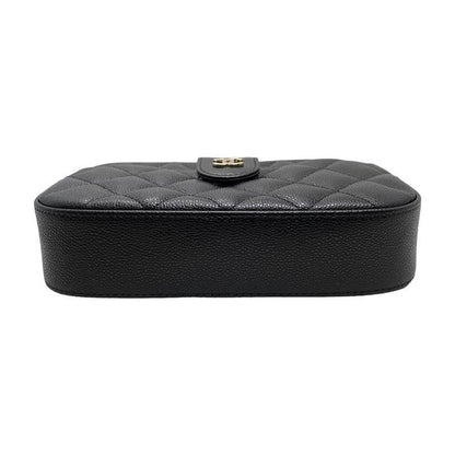 Chanel Shoulder Bag Chain Wallet Matelasse Caviar Skin Coco Mark Black Gold