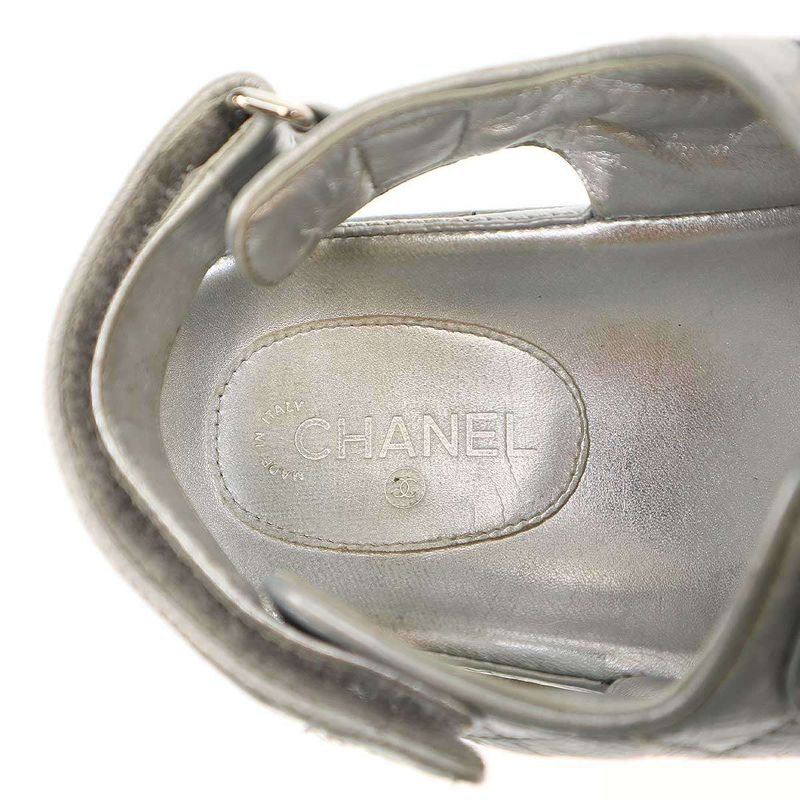 Chanel Footbed Coco Mark Sandals 0 G35927 Silver Grayish 36c