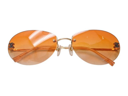 Chanel CC Logo Rimless Sunglasses Orange Gold Eyewear
