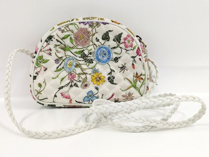 Gucci Flora Mini Shoulder Bag Horsebit Canvas Leather White Multicolor 534951