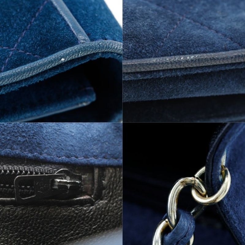 Chanel Chain Shoulder Matelasse Vintage Suede Blue Ladies Shoulder Bag