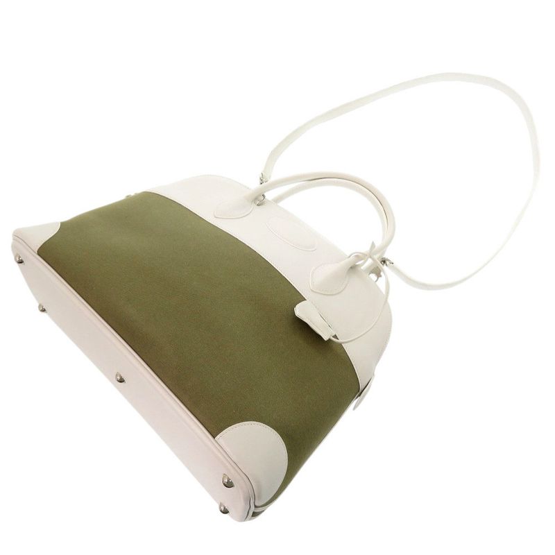 Hermes Bolide 37 Toile Gibesieres Vorsluft Khaki White □K Engraved Handbag 1537