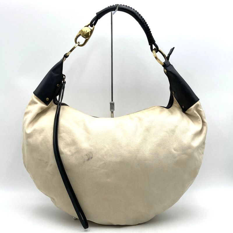 Gucci 95332 Shoulder Bag Handbag Large Bag Beige Black Canvas Leather Fashion