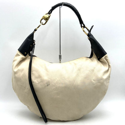 Gucci 95332 Shoulder Bag Handbag Large Bag Beige Black Canvas Leather Fashion
