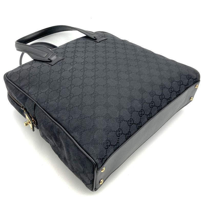Gucci 90677 001013 Handbag Tote Bag GG Canvas GG Pattern Leather Black Women