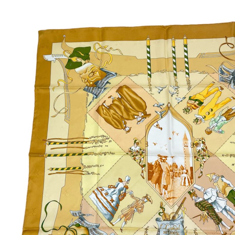 Hermes Carre 90 Scarf Silk Carnaval DE Venise Carnival Of Venice Yellow