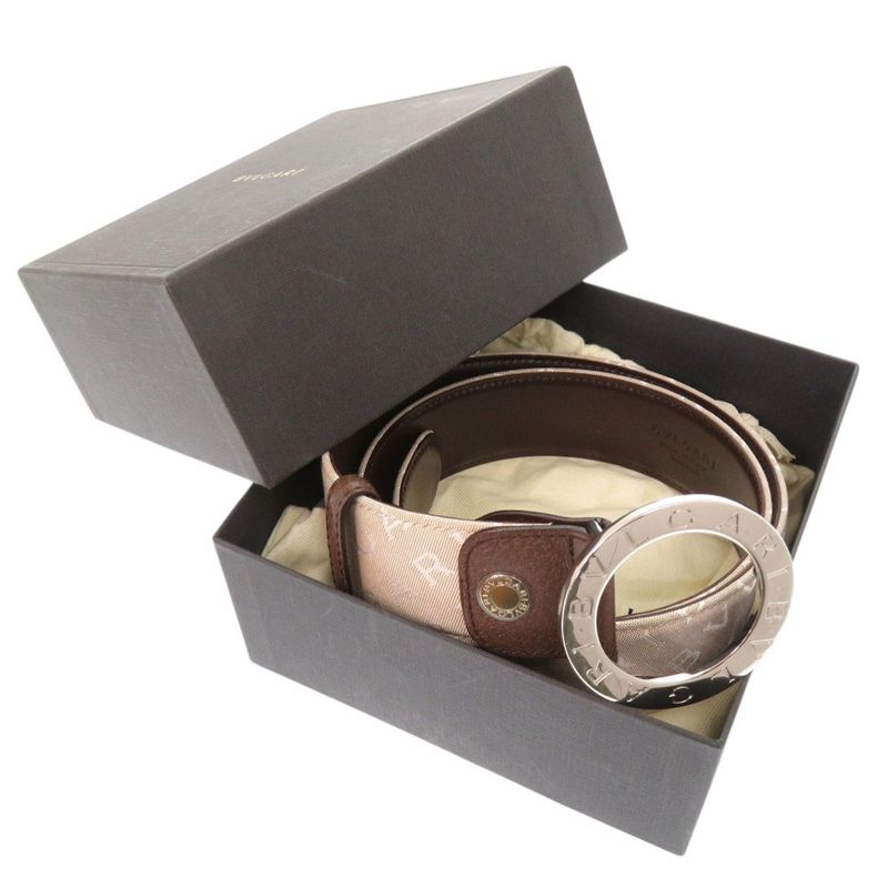 Bulgari Logomania Bulgari Canvas Leather Beige Brown Belt 0469 Bvlgari