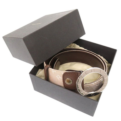 Bulgari Logomania Bulgari Canvas Leather Beige Brown Belt 0469 Bvlgari