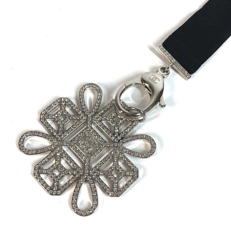 Chanel Strap Neck Strap Necklace Metal Black