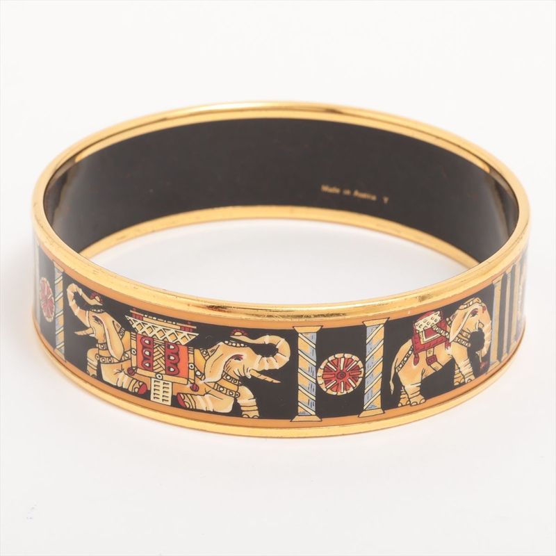 Hermes Emile GM Bangle With Elephant Pattern GP × Enamel Gold × Black Made In