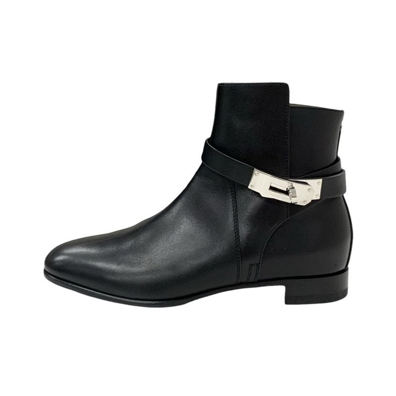 Hermes Neo Boots Short Boots Shoes Leather Black Silver Kelly Hardware