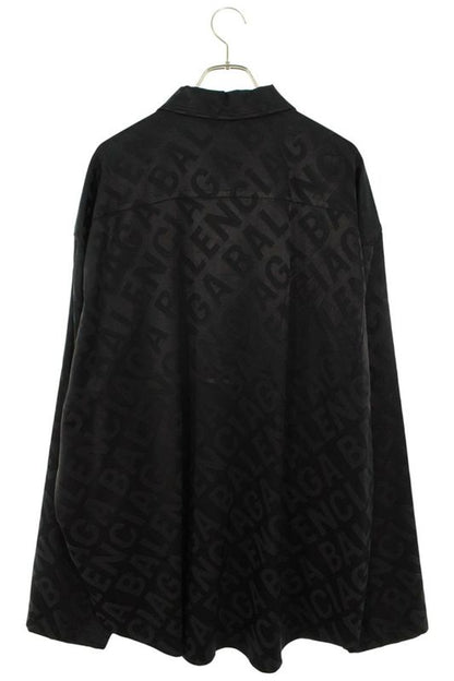Balenciaga 681812 Tlo58 Jacquard Logo All Over Satin Long Sleeve Shirt Men's 40