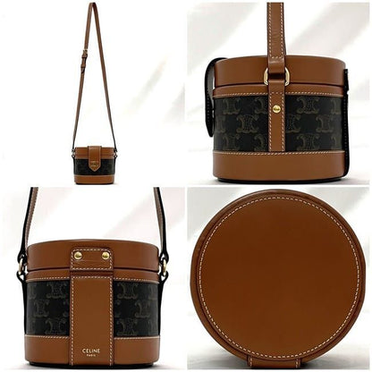 Celine Shoulder Bag Tambour Brown Triomphe Canvas