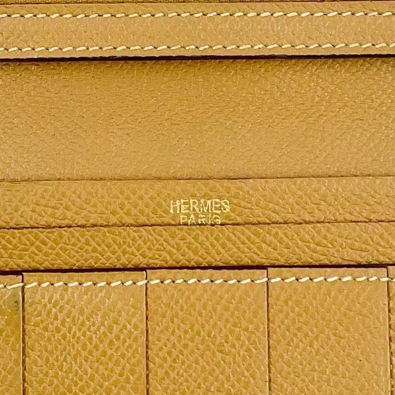 Hermes Bearn Souffle Stamped □L Leather Turquoise Blue And Light Brown Long