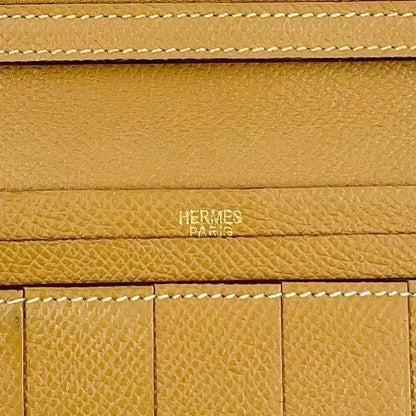 Hermes Bearn Souffle Stamped □L Leather Turquoise Blue And Light Brown Long
