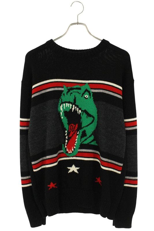 Saint Laurent Paris 17SS 411363 Y1mm (0.04in)1 Dinosaur Embroidery Knit Men's XS