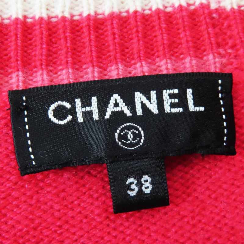 CHANEL P60724 100% Cashmere Coco Logo Line Short Sleeves Cache-coeur Knit