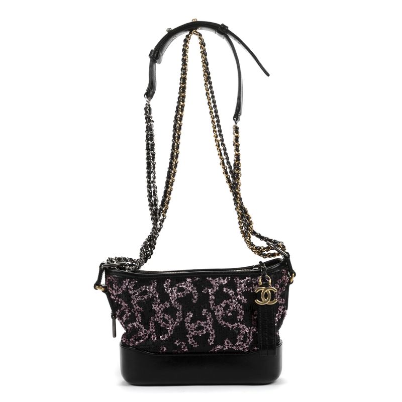 Chanel Gabrielle Sequin Black Calfskin Leather A