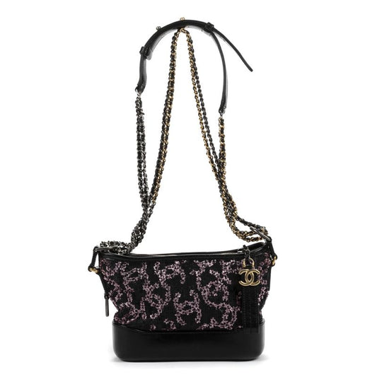 Chanel Gabrielle Sequin Black Calfskin Leather A