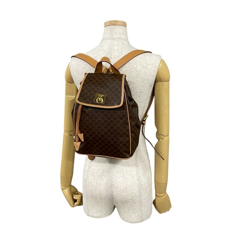 Celine Macadam Blason Triomphe Pattern Logo Ring Hardware Leather Backpack Sac